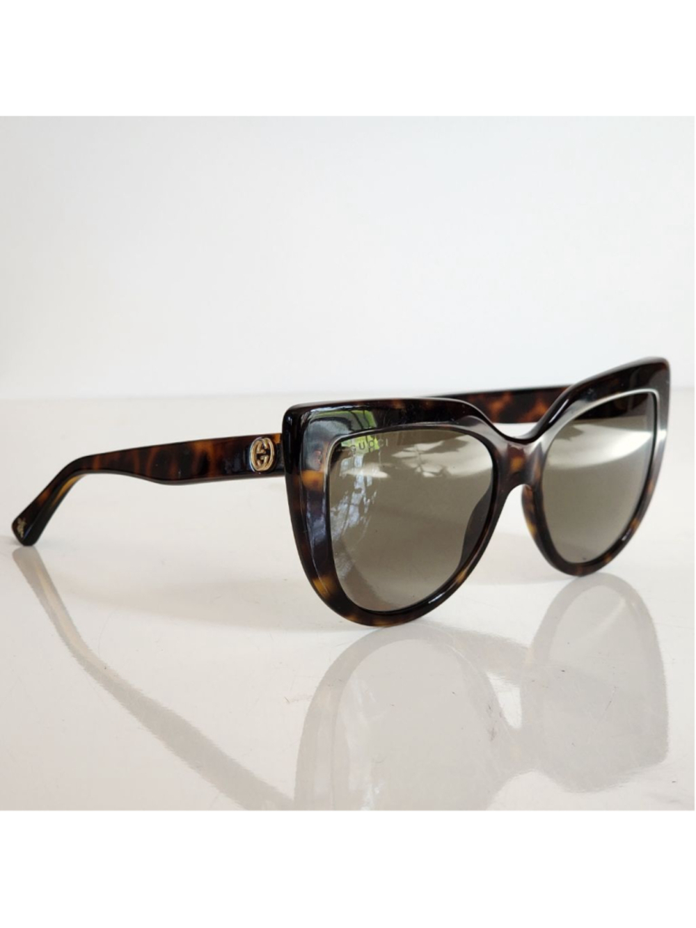 GUCCI NEW Cat Eye Havana Sunglasses in Tortoiseshell Brown Gold Accents GG0164S - Picture 3 of 11